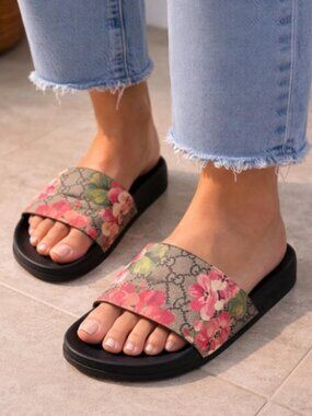 Gucci GG Web Supreme Bloom Floral Slide Sandals with box Size EU 39